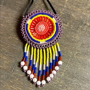 Colorful Native American Beaded Medicine Pouch Pendant Necklace